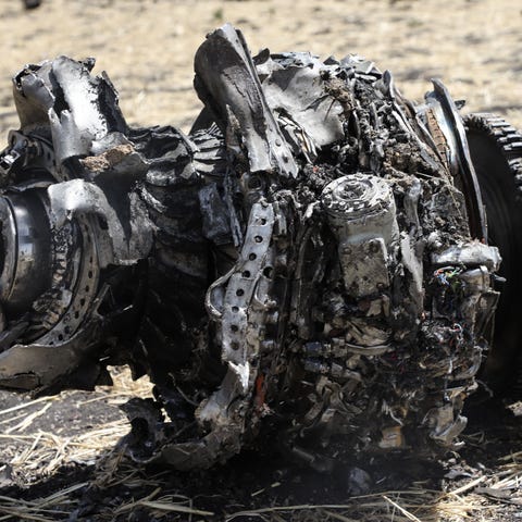 A photo shows debris of the crashed airplane of Et