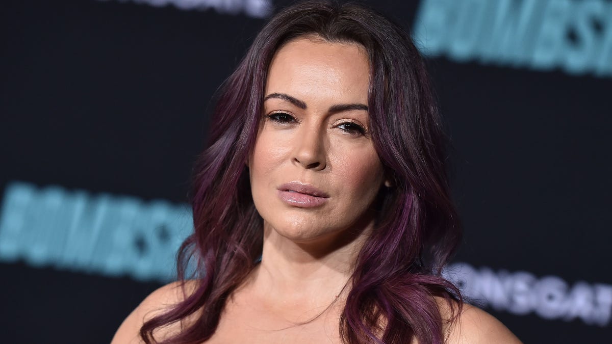 Alyssa Milano arrives for screening of "Bombshell" in Westwood, California, Dec. 10, 2019.