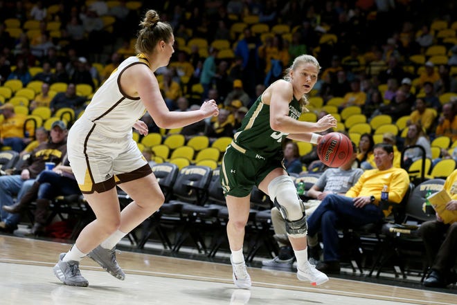 Colorado State forward Andrea Brady drives towards the basket during the game against Wyoming on Saturday, Jan. 4, 2020, inside Auditorium Arena in Laramie.