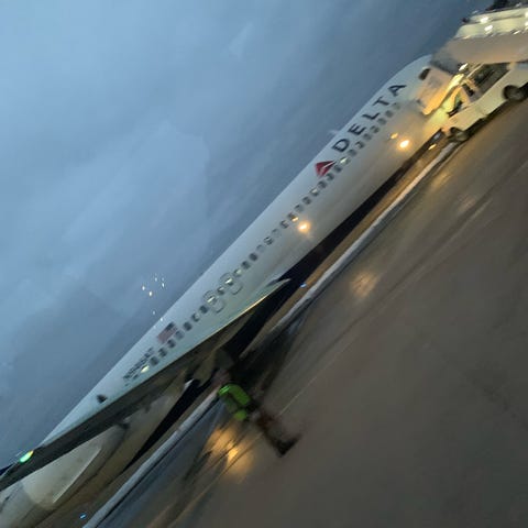 A plane slid off the taxiway at Austin Straubel In