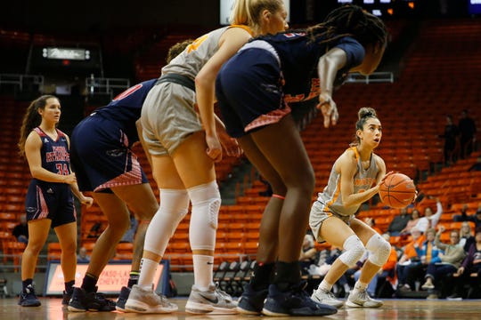 UTEP's Katia Gallegos shoots a free throw during the game  against Florida Atlantic Saturday, Jan. 4, at the Don Haskins center in El Paso.