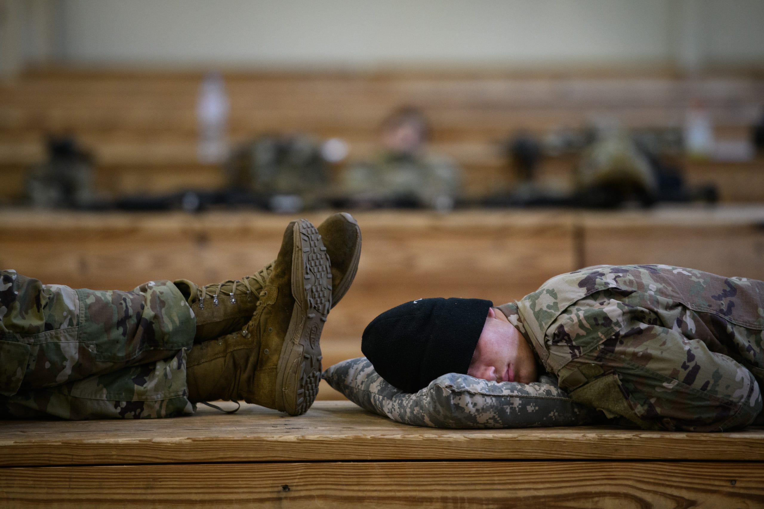 U.S. troops from the Army's 82nd Airborne Division get some rest at Green Ramp before they head out.