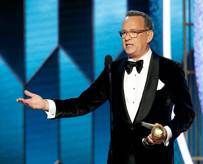 Tom Hanks gives an emotional speech while accepting the Cecil B. DeMille Award.