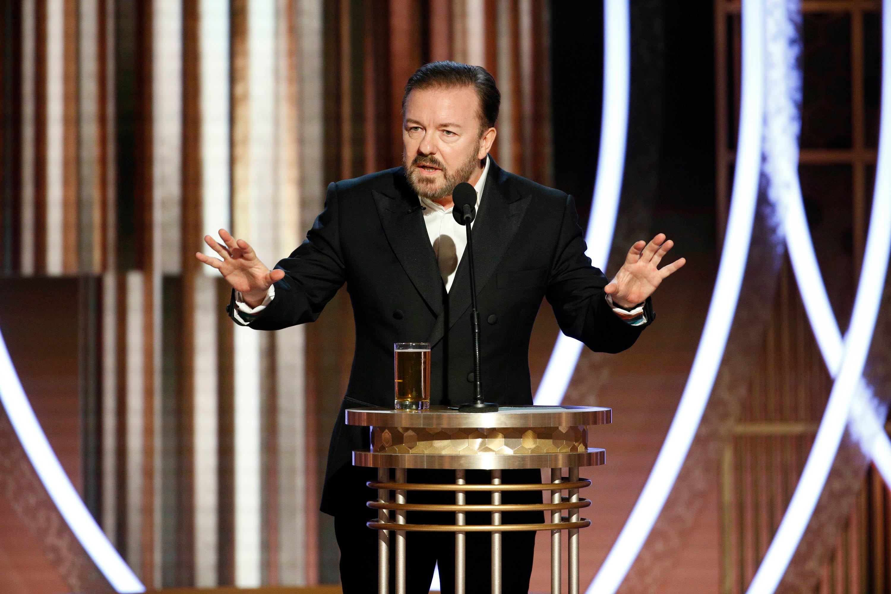 Sunday's Golden Globes host Ricky Gervais went there with a lewd joke about 'Cats.'