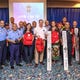 Ben Ferguson, center, Pacific Islands Club general manager, is flanked by Sen. Therese Terlaje, left, Pilar Laguaña Guam Visitors Bureau president and CEO, right, and members of Guam's Police and Fire Departments during a beneficiary presentation at the Tumon resort on Thursday, Jan. 9, 2020. A collection of duty belts with accessories, vehicle lockout kits, medical backpacks and tourniquets, were presented to the emergency responders for their support of the United Airlines Guam Marathon over the years.