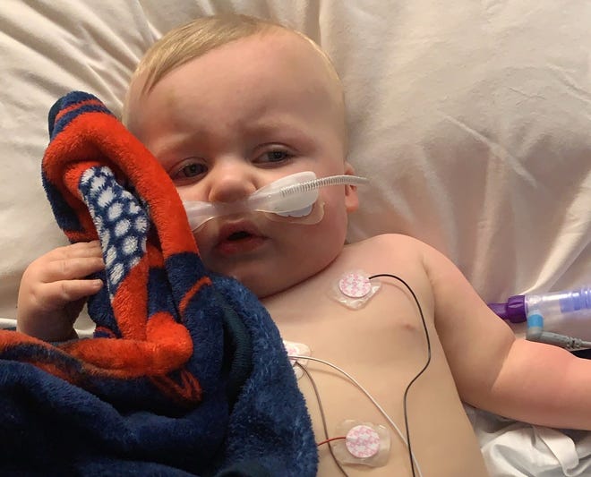 Ten-month-old Colton Komassa of Menomonee Falls was at Children's Hospital from Dec. 17 to Dec. 23 with respiratory syncytial virus, which causes labored breathing and fever.