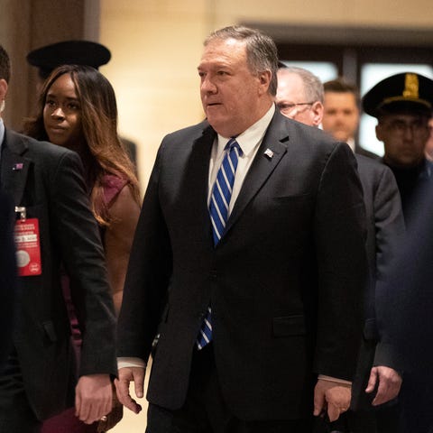 Secretary of State Mike Pompeo, arrives to conduct