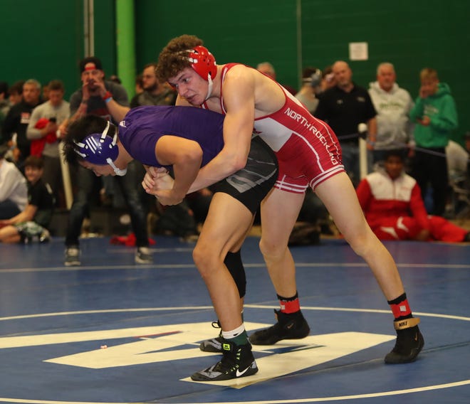 North Rockland's Sean Garofal wrestles a 126-pound match at the Eastern States Classic wrestling tournament at Sullivan County Community College in Fallsburg on Friday, January 10, 2020.   