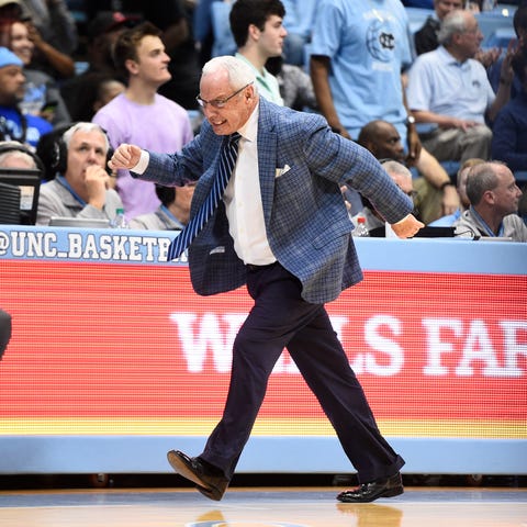 North Carolina head coach Roy Williams reacts duri