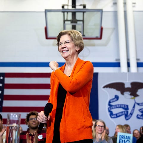 U.S. Sen. Elizabeth Warren, D-Mass., gives her stu