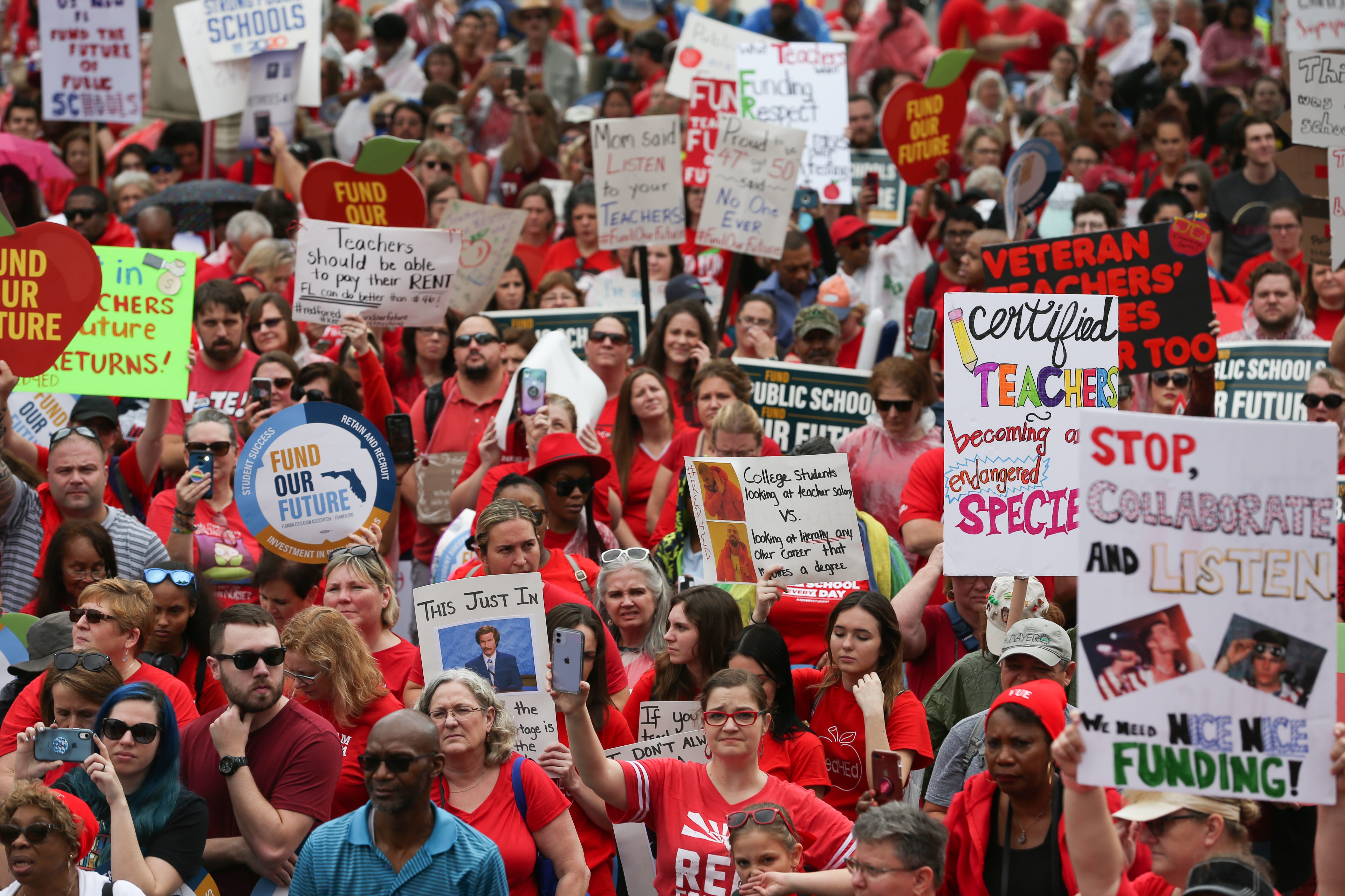 Florida teachers rally over pay, protest salary in Tallahassee march