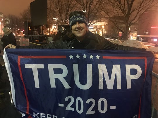 Erica Smith of Chicago got into line for President Trump's campaign rally in the parking lot across from the UW-Milwaukee Panther Arena Monday night.