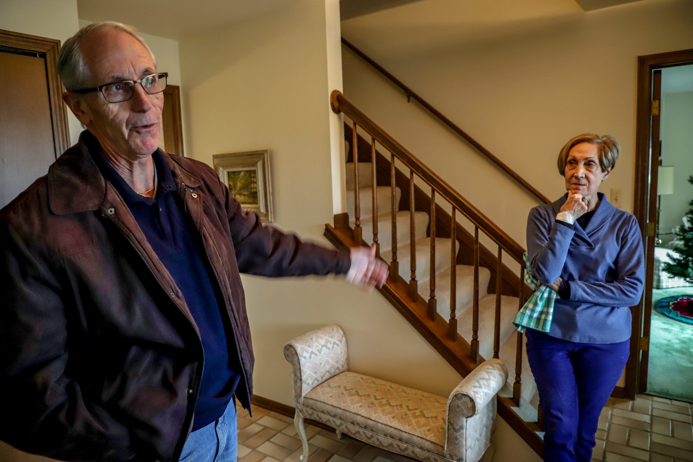 Neighbors Bill Nachtrab, 71, and Jan Smith, 77, both of Grosse Ile, Mich. talk about the condition of the bridges in their community leading to Meso Island and Hickory Island, photographed on Saturday, Dec. 7, 2019.