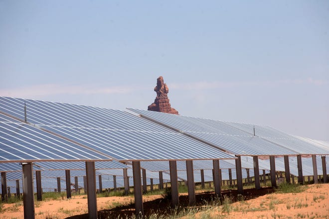 The Kayenta Solar Project is pictured on July 6, 2017 in Kayenta, Arizona. The project is the first large-scale solar energy facility on the reservation and operated by the Navajo Tribal Utility Authority.
