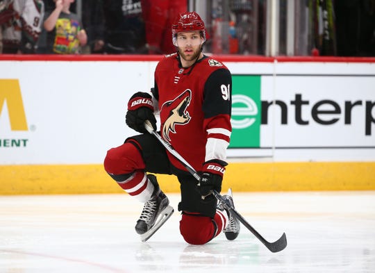 The future of Arizona Coyotes left wing Taylor Hall (91), will be among issues new GM BIll Armstrong eventually will need to address.