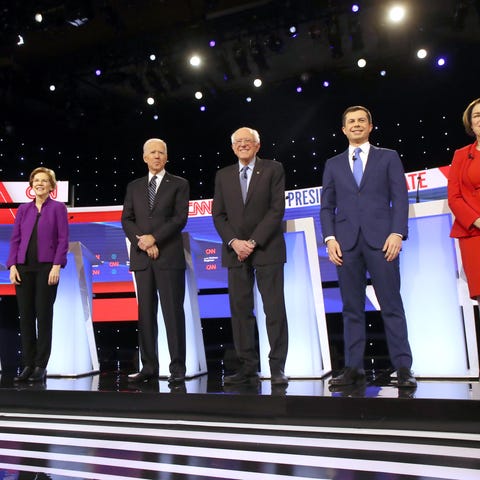 Tom Steyer (L-R), Sen. Elizabeth Warren (D-MA), fo
