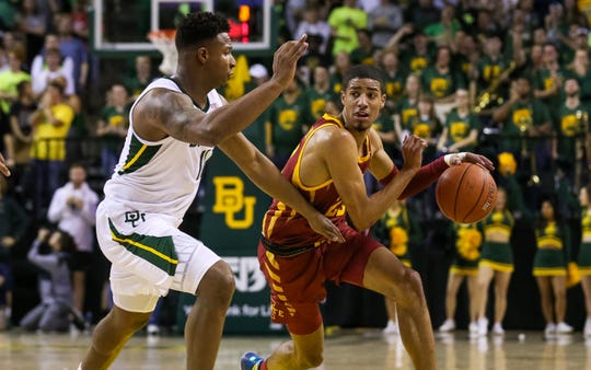 Iowa State's sophomore point guard, Tyrese Haliburton had a fairly good showing in his team's loss to Baylor.  (Photo: Raymond Carlin III/USA Today Sports, via The Des Moines Register.)