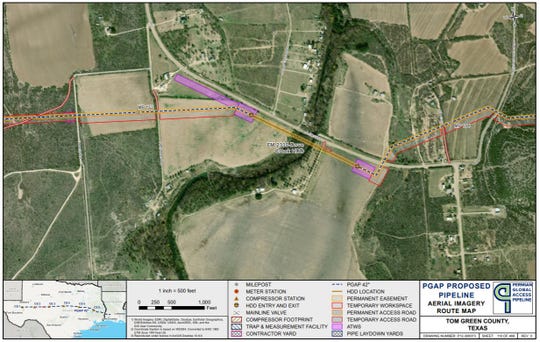 The proposed Permian Global Access Pipeline would cross Dove Creek in Tom Green County just south of Farm-to-Market Road 2335.
