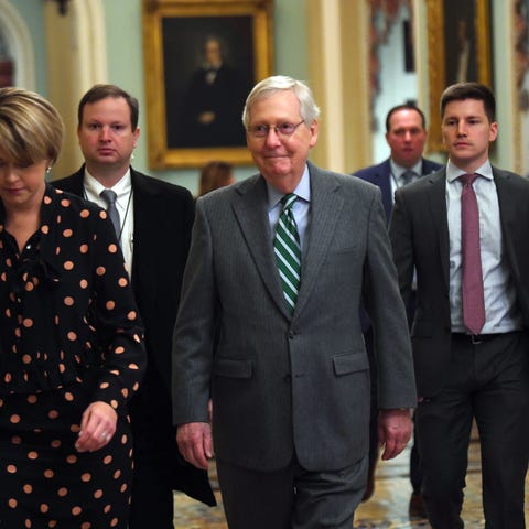 Senate Majority Leader Mitch McConnell arrives at 