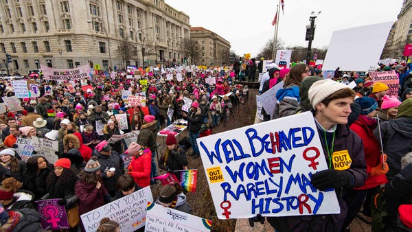 Marchers gather for the 2020 Women's March on Jan.
