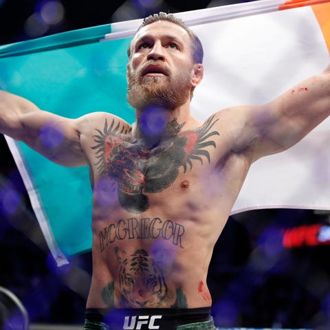 Conor McGregor celebrates his victory over Donald 