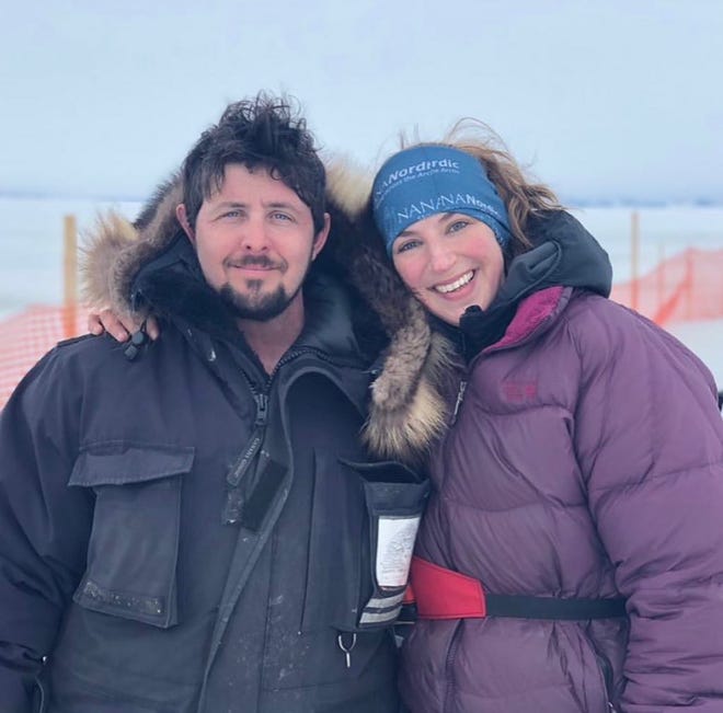 Quinns Mountain (left) and Blair Braverman after completing the Kobuk 440, a 440-mile race in the Alaskan Arctic.