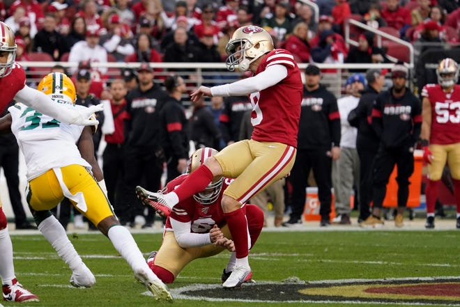 San Francisco 49ers kicker Robbie Gould, seen here booting a field goal in Sunday's NFC Championship game, is a Central Mountain High School graduate. He kicked a game-winning field goal for Pennsylvania in the 2001 Big 33 Football Classic.