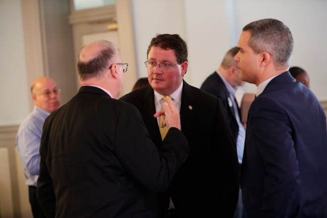 Rep. Randy Fine mingles during the Brevard County Day luncheon held in the Senate chamber of the Florida Historic Capitol Tuesday, Jan. 21, 2020. 