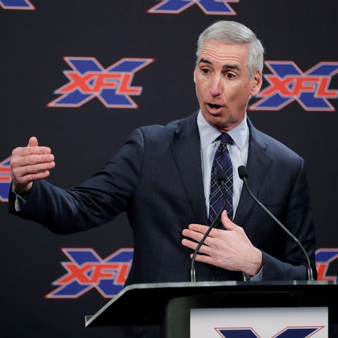 FILE - In this Feb. 25, 2019, file photo, XFL Comm