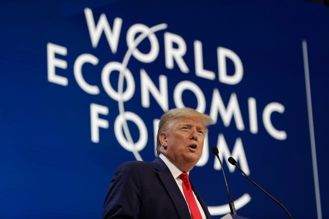 President Donald Trump delivers the opening remarks at the World Economic Forum, Tuesday, Jan. 21, 2020, in Davos.