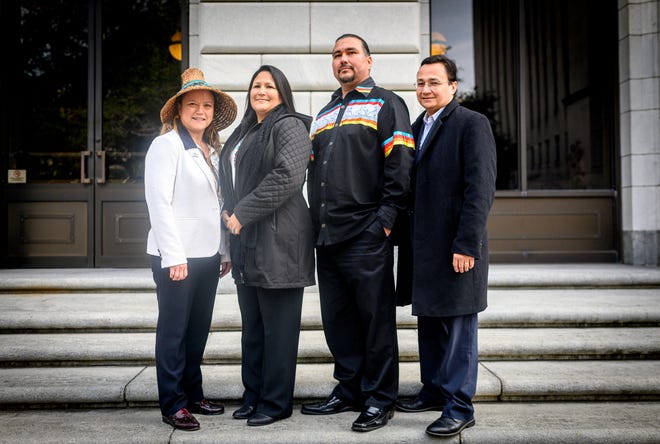 Quinault Indian Nation President Fawn Sharp, Morongo Band of Mission Indians Tribal Council Member Teresa Sanchez, Oneida Nation Chairman Tehassi Hill and Cherokee Nation Principal Chief Chuck Hoskin, Jr.