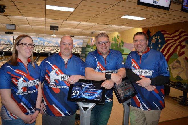 The Pure It Bowling team, from left, Kerry Smith, Dominic Mottillo, Jeff Smith and Kevin Bankrowski, rolled a 3,051 series at Laser Alleys, the highest in the nation this season for a three-man and one-woman team.