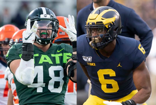 Michigan State's Kenny Willekes and Michigan's Josh Uche are at the Senior Bowl this week trying to impress NFL scouts with their pass-rushnig skills.