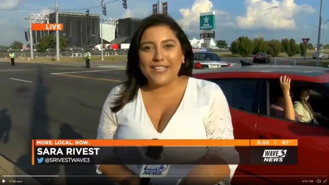 WAVE 3 News reporter Sara Rivest said she felt "uncomfortable and powerless" when an unidentified man kissed her on camera during a live broadcast Friday, Sept. 20, 2019, outside of the Bourbon & Beyond music festival in Louisville, Kentucky.