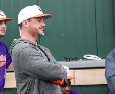 Clemson head coach Monte Lee during batting practice at the first official team Spring practice at Doug Kingsmore Stadium in Clemson Friday, January 24, 2020.