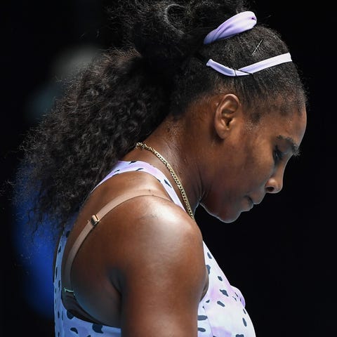 Serena Williams US reacts after a point against Wa