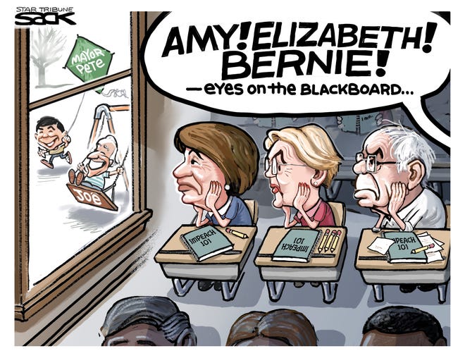 Democratic senators in classroom.