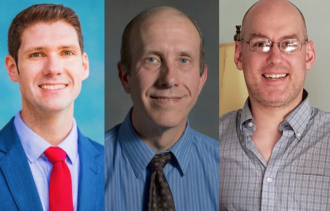 Wisconsin Rapids Mayor Zach Vruwink (left), Shane Blaser (middle) and Patrick Delaney (right) will face off in the mayoral primary race Feb. 18.