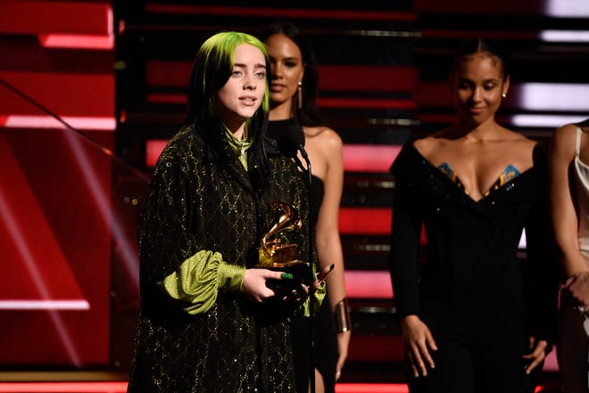 Billie Eilish accepts the award for best new artist during the 62nd annual Grammy Awards.