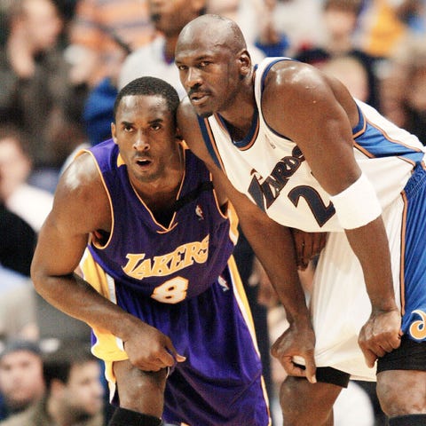 Kobe Bryant and Michael Jordan during a 2002 game 