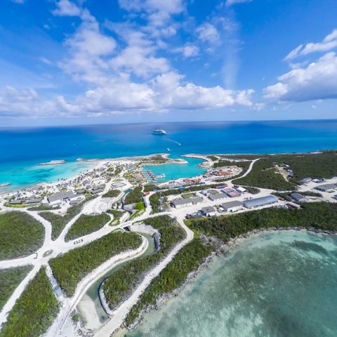 An aerial view of Great Stirrup Cay, the private i