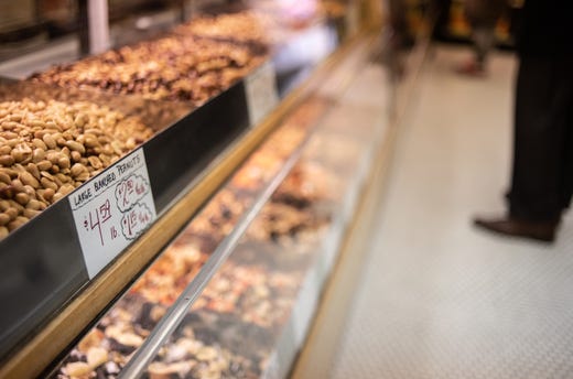 An assortment of nuts on at The Peanut Shop in downdown Lansing.