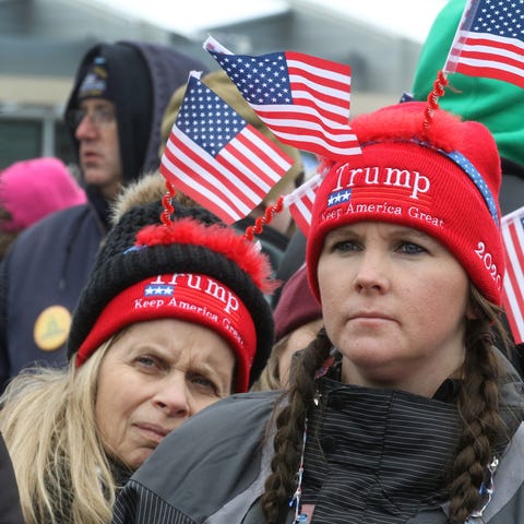 Dawn Shafer and supporters of President Trump line
