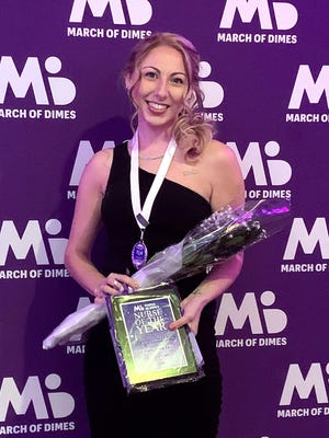 Emily Sinclair, a clinical nurse in the Intensive Care Unit at Inspira Medical Center Mullica Hill, received the Nurse of the Year Award from the March of Dimes New Jersey Chapter in the critical care category.