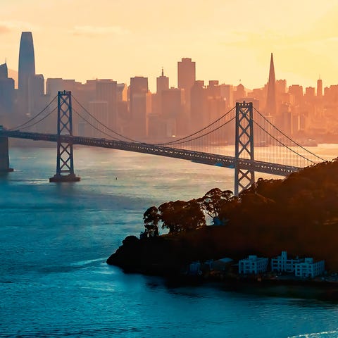 Sunrises and sunsets over the Golden Gate Bridge m