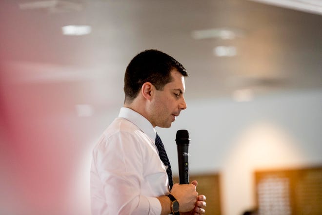 Democratic presidential candidate former South Bend, Ind., Mayor Pete Buttigieg speaks at a town hall at the Clarke County Fairgrounds Event Center, Tuesday, Jan. 28, 2020, in Osceola, Iowa.