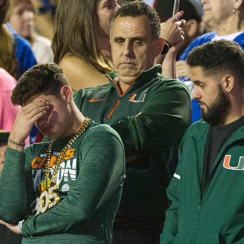Miami Hurricanes fans react during a game against 