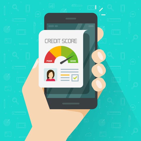 Credit score online report document on smartphone,