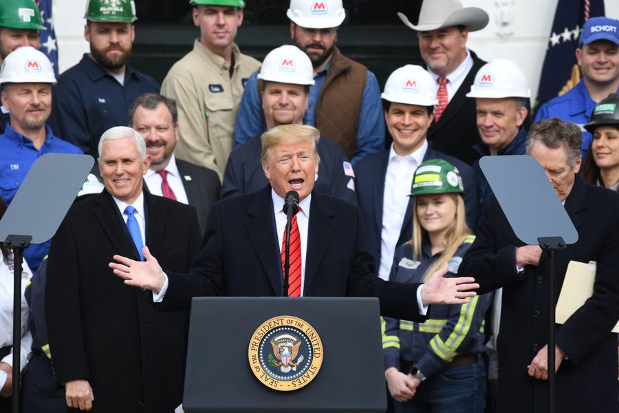 President Donald Trump speaks before signing the United States-Mexico-Canada Trade Agreement, known as USMCA, during a ceremony on White House South Lawn on Jan. 29, 2020.