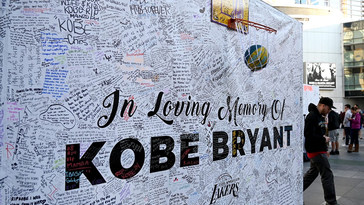 Jan 28, 2020; Los Angeles, California, USA;  Fans leave messages on memory boards at Staples Center to remember the late Kobe Bryant who perished in a helicopter crash on Jan 26, 2020.  Mandatory Credit: Jayne Kamin-Oncea-USA TODAY Sports